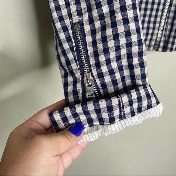 J. Crew White Blue Gingham Moto Motorcycle Jacket Size 2 - Picture 7 of 12